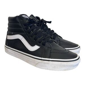 Vans | Black White Stripe Leather Sk8-Hi Lace Up Sneakers Shoes M8.5 W10